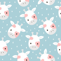 Giraffe cute seamless pattern for kid, animal cartoon background, vector illustration