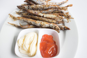 Ca linh chien (linh fried fish). This type of fish is famous in Mekong delta, Vietnam. It is eaten along with fish sauce. It can be fermented as well.