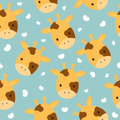 Giraffe cute seamless pattern for kid, animal cartoon background, vector illustration