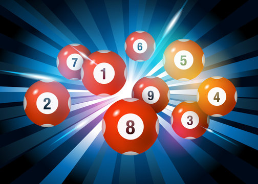 Vector Bingo / Lottery Number Balls Set on Black Burst Background