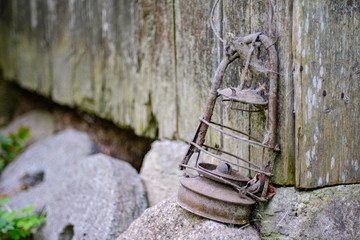 old wooden barn details in countryside at summer