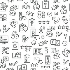Seamless pattern with survey. Black and white thin line icons