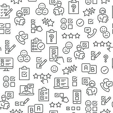 Seamless pattern with survey. Black and white thin line icons