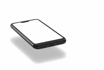 Blank smart phone screen with shadow isolated on white background, input text idea
