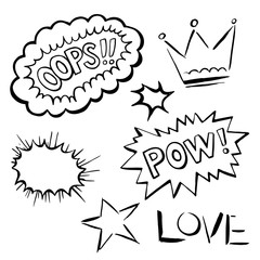 sketch, words oops, POW, love