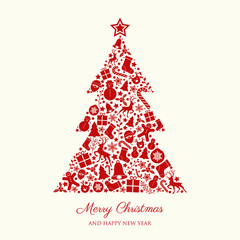 Obraz na płótnie Canvas Christmas tree with decorative ornaments. Vector.