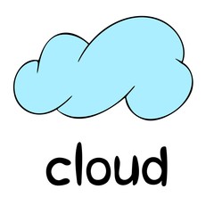 Children`s word card, learning, vocabulary, education, english language, cartoon vector cloud, black outline, line art