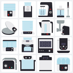 kitchen appliances, flat icons set