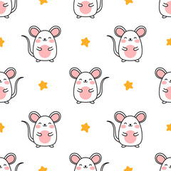 Mouse pattern, Cute cartoon mice seamless pattern background, vector illustration