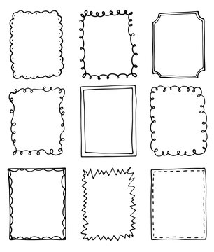set of hand-drawn doodle frames