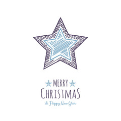 Obraz premium Design of Christmas greeting card with with hand drawn star. Vector.