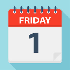 Friday 1 - Calendar Icon. Vector illustration of week day paper leaf.