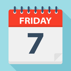 Friday 7 - Calendar Icon. Vector illustration of week day paper leaf.