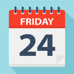 Friday 24 - Calendar Icon. Vector illustration of week day paper leaf.
