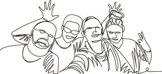 a group of people are photographed. one continuous line