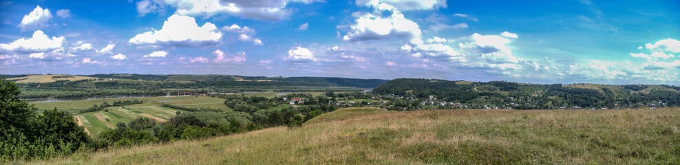 Fototapeta na wymiar Panorama of the river bank in summer