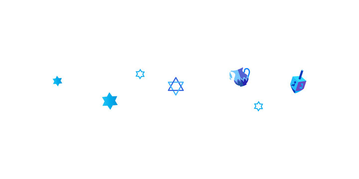 Israel 70 Jewish holiday Hanukkah border frame traditional Chanukah symbols icons wooden dreidel, donut, menorah candles, Israeli blue star David glowing lights pattern Vector
