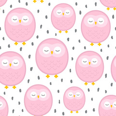 Owl cute seamless pattern background, cartoon vector illustration