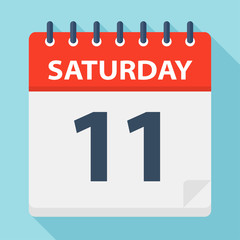 Saturday 11 - Calendar Icon. Vector illustration of week day paper leaf.