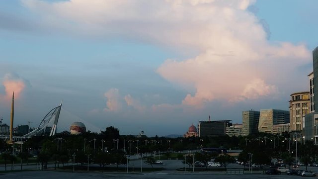 Timelapse beautiful cloud sunset in Putrajaya, Malaysia overlooking the Purajaya.Zoom Out