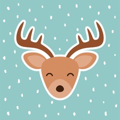 Cute reindeer cartoon deer pattern icon with snow. Christmas vector illustration