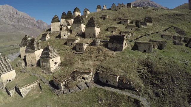 Caucasus. Midagrabe gorge. Funerary crypts near the village of Dargavs.