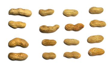 Fototapeta na wymiar Pile of roasted peanuts on a white background