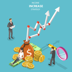 Isometric flat vector concept of income increase strategy, financial growth, increasing efficiency.