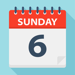 Sunday 6 - Calendar Icon. Vector illustration of week day paper leaf.