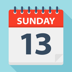 Sunday 13 - Calendar Icon. Vector illustration of week day paper leaf.