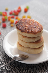 A stack of cottage cheese pancakes