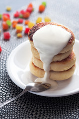 A stack of cottage cheese pancakes