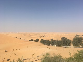 Fototapeta na wymiar 広大なアラビア砂漠の風景と青空