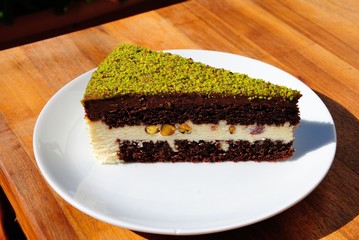 Pistachio chocolate cake in Mugla, Turkey