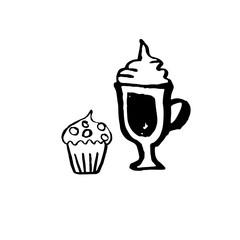 Cup of coffee and cupcake. Vector illustration.