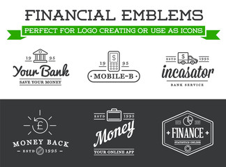 Set of Vector Banking Finance Money Signs. Payments and Income. Cryptocurrency. Can be used as Logo or Icon in premium quality.
