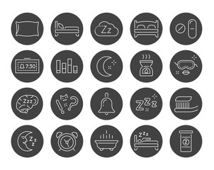 Set of Minimal Sleep Time Vector Line Icons. Perfect Pixel. Thin Stroke.