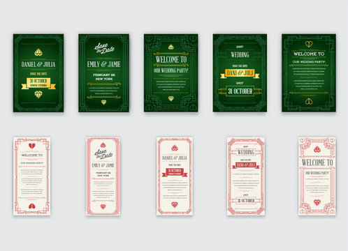 Big Set of Great Quality Style Invitation in Art Deco or Nouveau Epoch 1920's Gangster Era Collection Vector