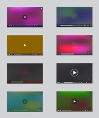 Big Set of Video Player Window with Menu and Buttons Panel in Vector. User Interface Collection.