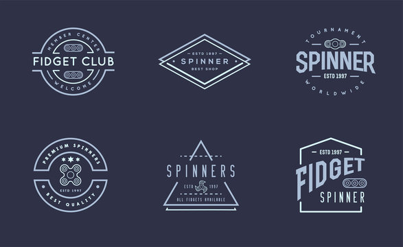 Hand Spinner Vector Logo And Labels. Fidget Spinners Emblems