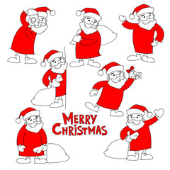 Santa Claus and the words Merry Christmas, doodle vector set