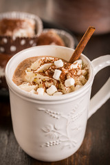 Christmas hot chocolate with whipped cream and cookies