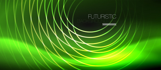 Obraz premium Dark abstract background with glowing neon circles