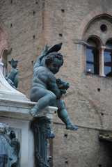 Fountain of Neptune in Bologna, Italy with white background