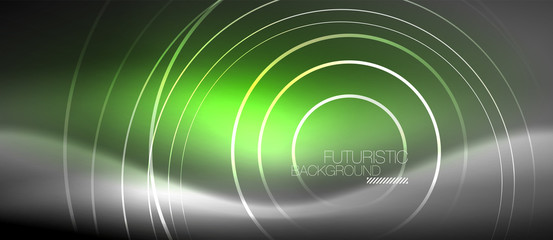 Neon circles abstract background, shiny lines