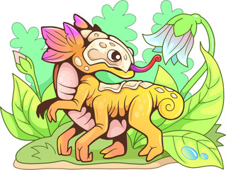 cartoon little cute flower dragon, funny illustration