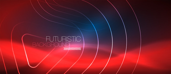 Neon glowing techno lines, hi-tech futuristic abstract background template with geometric shapes