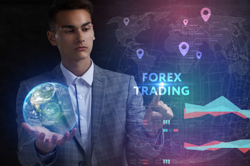 The concept of business, technology, the Internet and the network. A young entrepreneur working on a virtual screen of the future and sees the inscription: Forex trading