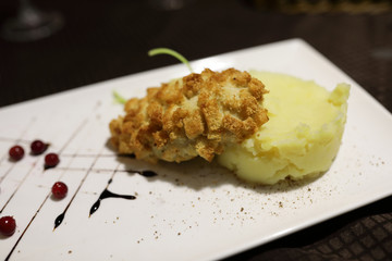 Plate of cutlet and mashed potato