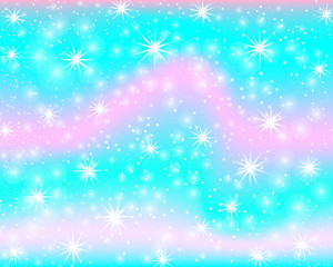 Unicorn rainbow background. Mermaid pattern in princess colors. Fantasy gradient colorful backdrop with rainbow mesh.